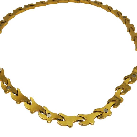 Vintage Gold Plated Choker Geometric Link Necklace 1980s Statement Chain Retro - Picture 4 of 6